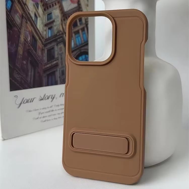 Image of COVERLY for iPhone 12 Pro Simple Frosted Stand TPU Stylish Phone case, Full Protection Built-in Candy Color Kickstand PC Holder Anti-Fall Soft Rubber Mobile Back Cover for Apple iPhone 12 Pro (Brown)