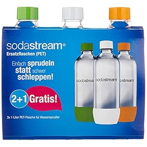 SodaStream Aktions-Set Pet-Flaschen 2+1, 3x 1L PET-Flaschen aus bruchfestem kristallklarem PET in den Farben Weiß, Grün…