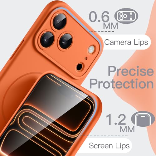 Image of JETech Magnetic Silicone Case for iPhone 17 Pro, Orange | Compatible with MagSafe, Silky Soft Touch, Full Camera Lens Protection, Shock Absorbing Phone Cover