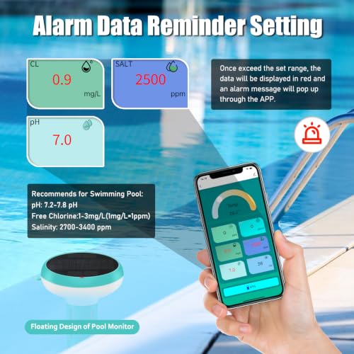 Image of Digital Pool Water Tester, 7-in-1 Smart Floating Meter, WiFi Enabled, Chlorine, Salinity, Tests pH, ORP, EC, TDS, Temperature, Chlorine