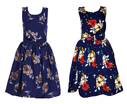 Image of Casual Frock for Baby Girls,Blue Printed and Olive Printed,Pack of 2
