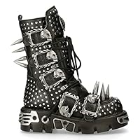 New Rock Boots 1535-S1 Mens Metallic Black Leather Goth Studded Spike Boot 9