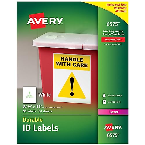 Image of Avery Durable White Cover Up ID Labels for Laser Printers, 8.5 inch x 11 inch, Pack of 50 (6575)