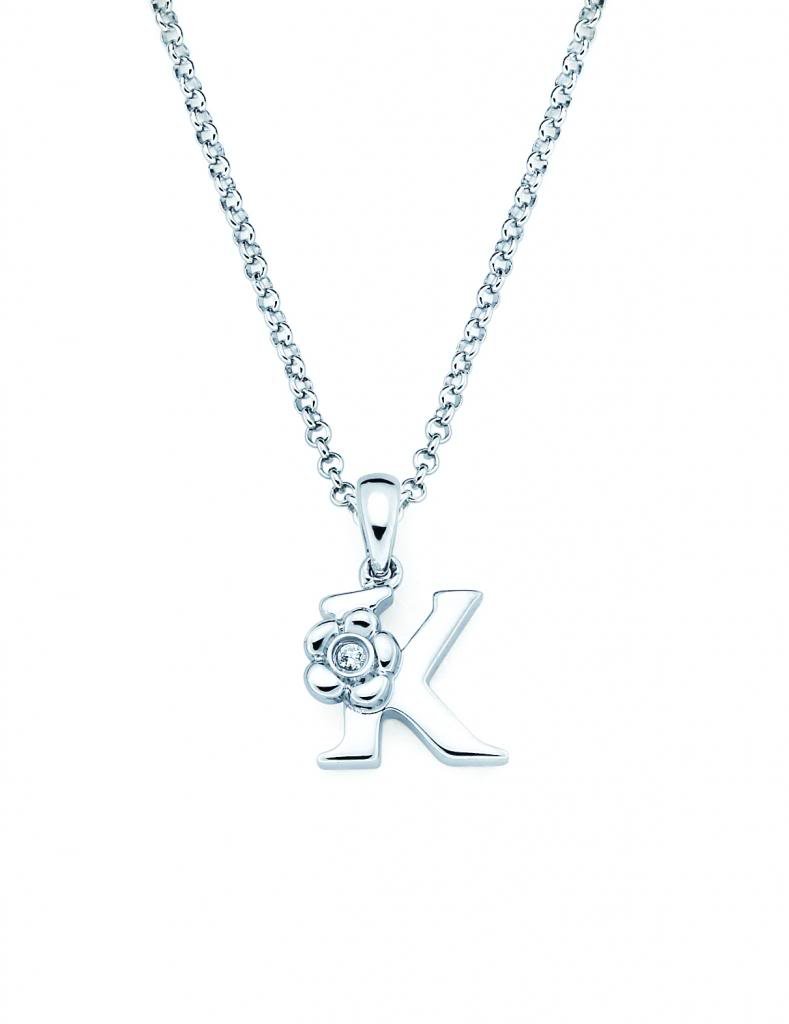 Little Diva Diamonds Diamond Accent Initial Letter With Flower Accent Sterling Silver Girls Pendant Necklace With 14" Rolo Chain and 2" Extender
