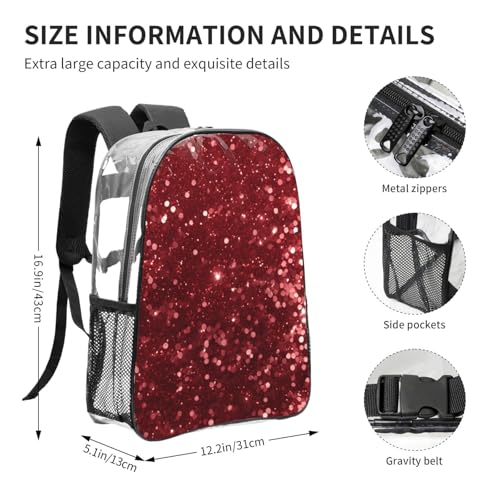 Red Glitter Print Transparent Backpack PVC Bag Spacious Compartments Men Women Trip And Daily Use4
