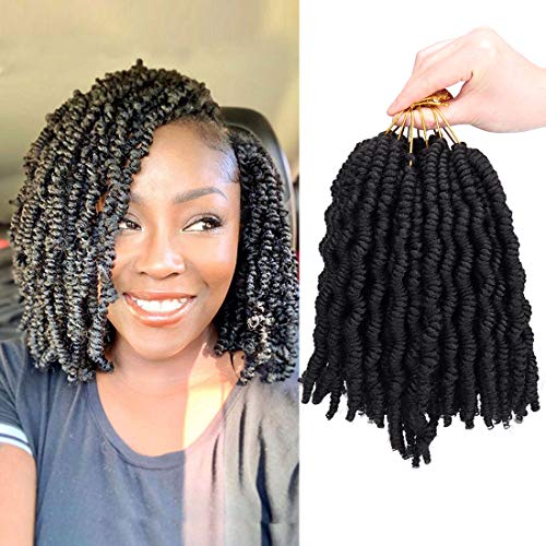 6Packs 8Inch Pre-twisted Spring Twist Crochet Braiding Hair Nubian Twist Hair Bomb Twiat Crochet Hair Color Crochet Braids Passion Twist Hair Extensions(1B)