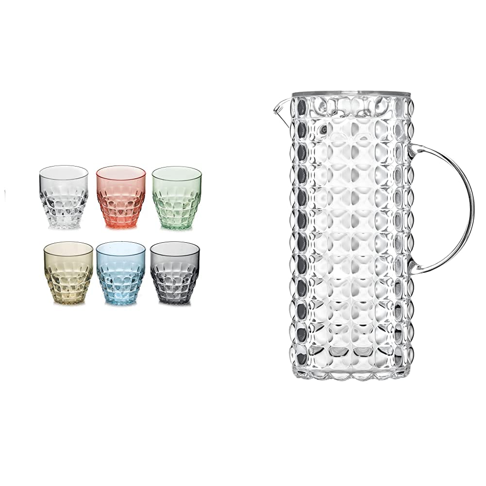 Guzzini Set 6 Bicchieri Bas Tiffany Assorted & Caraffa Tiffany, Trasparente, 11.5 X 18.5 X H25.5 Cm
