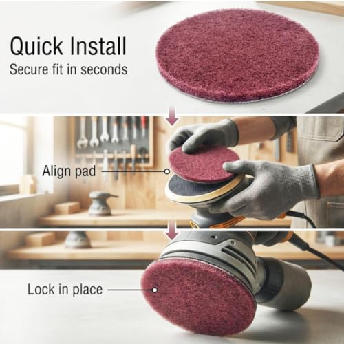 Image of 5 Inch 400 Grit Drill Brush Scrubber Scouring Pads, 20 Pcs Hook & Loop Power Scrubber Scouring Pads for Rotary Tools, Random Orbital Sander (Red)
