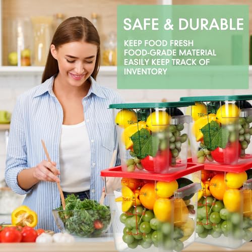 Image of Lallisa 4 Pcs 8qt & 4qt Clear Food Storage Containers with Lids Handles and Scales, Stackable Plastic Square Food Storage Containers for Dough Proofing Baking Kitchen Restaurant(Red, Green)