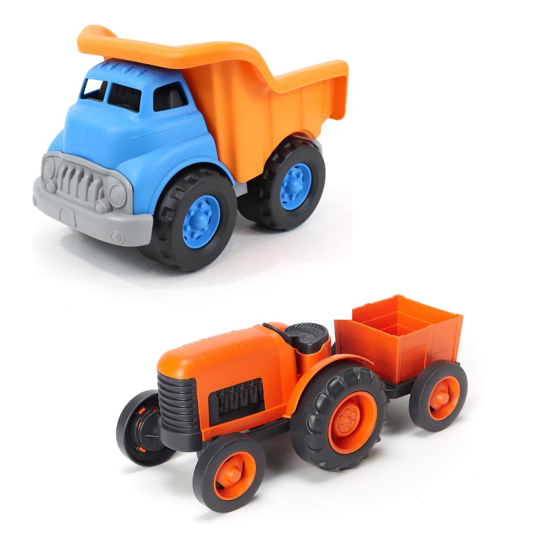 Big Wheels & Farm Fields Bundle – Blue/Orange Dump Truck + Tractor