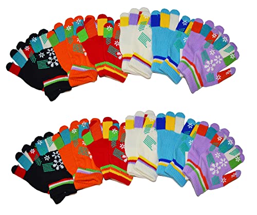 OPT Brand. 12 Pairs Kids Magic Grabber Gloves Children Knit Multi Colors Snowflake Christmas Gloves Wholesale.