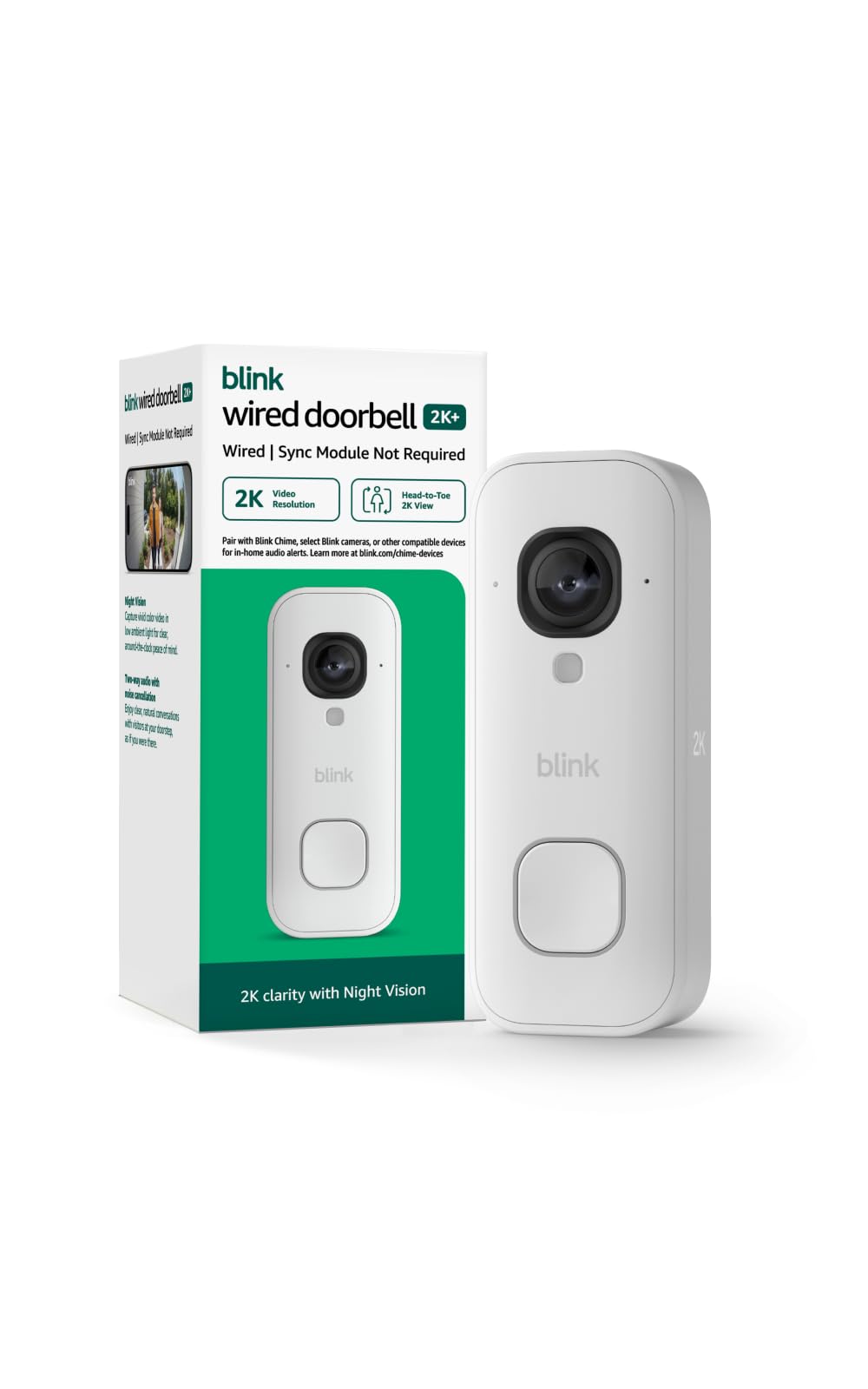 Blink Wired Doorbell 2K+ (newest model) — Head-to-Toe 2K video doorbell, continuous hardwired power, pair with Alexa or Blink Chime (sold separately) required for in-home alerts