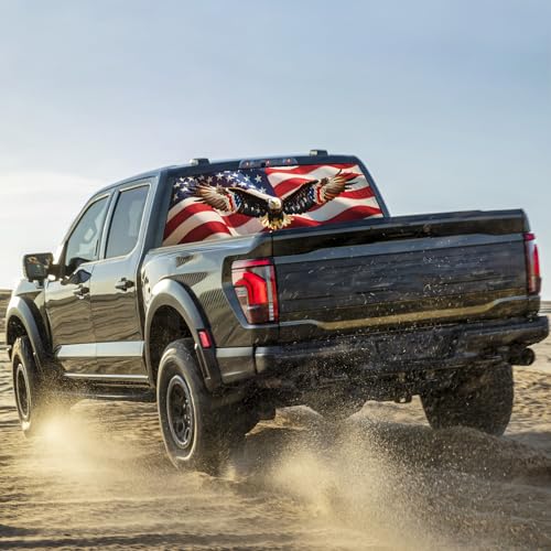 Image of Rear Window Decals for Trucks - 65x17.3 in Back Window Decals Fit Most Pickup Trucks SUV, Vinyl American Flag Back Window Decal Truck Rear Window Graphics for Personalized Decoration