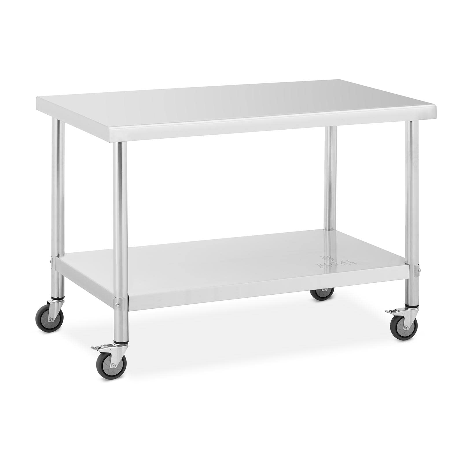 Royal Catering Edelstahltisch mit Rollen 70 x 120 cm 158 kg Tragkraft Arbeitstisch mit Rollen