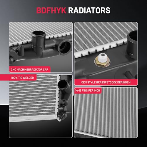 Image of BDFHYK CU2215 Aluminum Radiator for Nissan Frontier 1998-2004, 2006-2008, 2011-2015, for Nissan Xterra 2000-2004, 2.4L 3.3L, 16mm Core, Replaces 214609Z000 214604S100