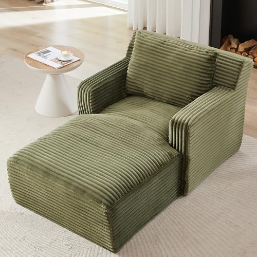 Image of KEIKI 65.4 inch Indoor Single Chaise Sofa, Oversized Corduroy Lounge Chair for Bedroom & Reading Corner, No Assembly Comfy Sleeper Lounger with High Density Foam & Pocket Spring for Apartment Studio