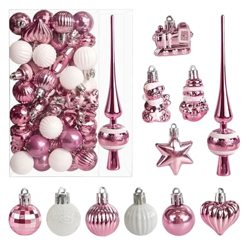 34 palline di Natale con punta dell'albero, diametro 3/4,5/5,5 cm, piccole palline per albero di Natale, in plastica, oro rosa, mini decorazioni natalizie, decorazione per albero di Natale