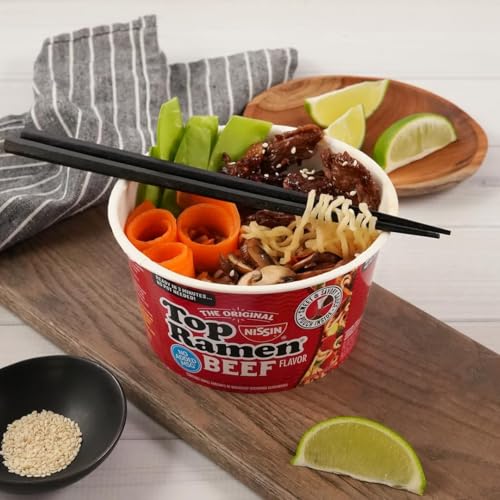 Image of Nissin Top Ramen Bowl Ramen Noodle Soup, Beef, 3.28 Ounce (Pack of 6) | Quick, convenient meal ready in minutes with just hot water.