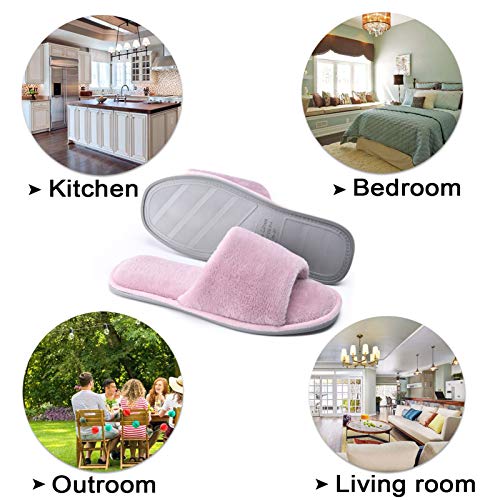 Image of DL Open Toe Slippers for women Indoor, Cozy Memory Foam Womens House Slippers Summer Slip On, Comfy Soft Flannel Womens Bedroom Slippers Slide Breathable Size 5-6 7-8 9-10