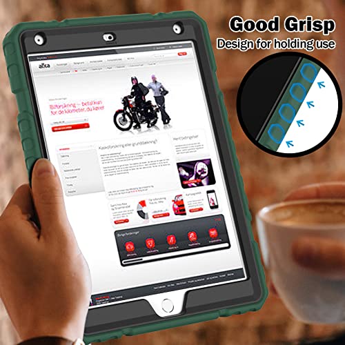 Image of ZoneFoker Case for iPad 9th /8th /7th Generation 2021 /2020 /2019(10.2 inch), Heavy Duty Military Grade Shockproof Rugged Protective 10.2 inch Cover with Built-in Stand for iPad 9 8 7 Gen (DeepGreen+Black)