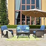 ovios 4 Pieces Outdoor Patio Furniture Sets Rattan Chair Wicker Set with Cushions,Table,Outdoor...