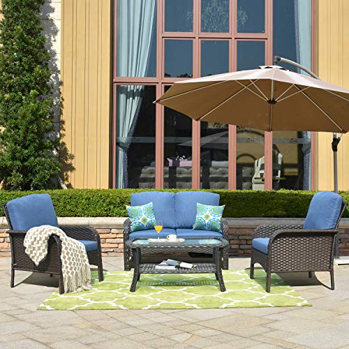 Ovios OVIOS-007 Patio Furniture Sets 4 Pcs Outdoor Wicker Sofa Set cover