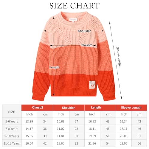 Trendstitch Girls' Color Block Sweaters Knit Long Sleeve Pullover Kids Crewneck Fall Winter Sweater Jumper Orange 7-8 thumb #6