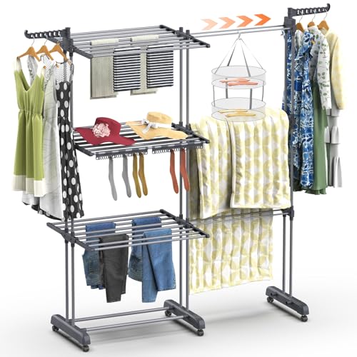 Huracan Séchoir à linge 2 en 1, pliable, extensible et peu encombrant, tour à linge, tour haute,...