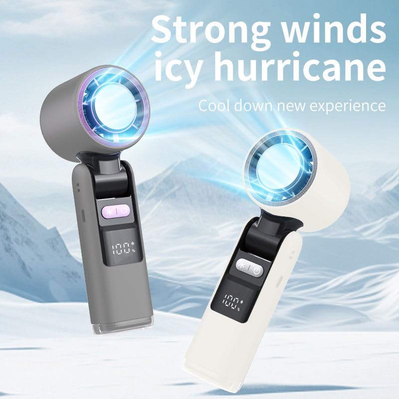 Image of K801 Portable Ice Cooling Hand Fan, 4000mAh Rechargeable, 199 Speed Settings, Turbo BLDC Motor, 20H Runtime, FrostTouch 5C Cooling, Travel Fan