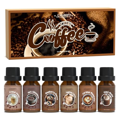 SALUBRITO Kaffee Ätherische Öle Set, Aromatherapie Duftöl für Diffuser, Café Mokka, Französische Vanille, Heiße Schokolade, Blaubeer-Muffin, Eierlikör-Latte, Karamell-Macchiato, Geschenk für Frauen