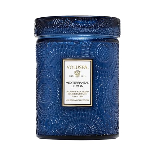 Voluspa Mediterranean Lemon Candle Jar 5.5 oz Coconut Wax Blend Small Scented Candles for Home 50 Hour Burn Time Poured in the USA