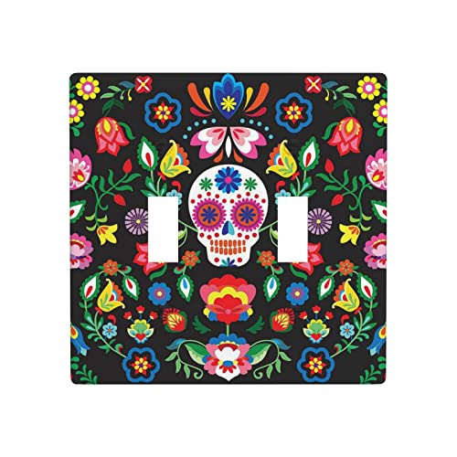 Nozidse Sugar Skulls Flowers 2 Gang Toggle Light Switch Cover Plate Decorative Plastic Switch Plates And Outlet Covers Wall Plates For Electrical Bedroom Bathroom Kitchen Decor #TOP18