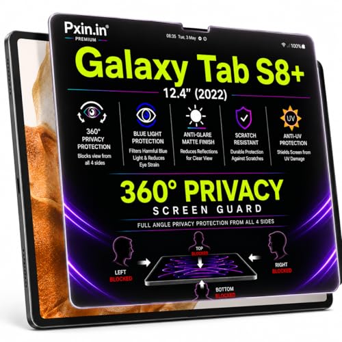 Image of Pxin 360 Pro Privacy Screen guard compatible with Samsung Galaxy Tab S8 Plus | Anti Glare | Anti UV | Anti Blue | Anti Reflection | Privacy Filter | Unbreakable Build