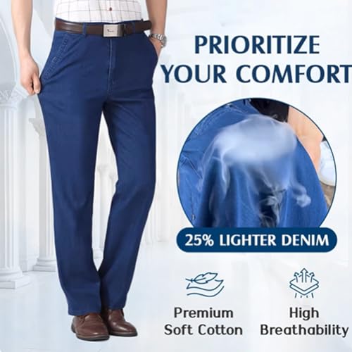 Senistyle Jeans for Men, Soft Flexible High Waist Loose Denim, Men's Classic Straight Fit Stretch Jeans for Older3