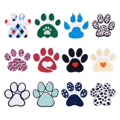 Craftora Lot de 12 écussons thermocollants à repasser motif empreintes de pattes de chien et d'ours pour loisirs créatifs, vêtements, chapeaux, sacs à dos