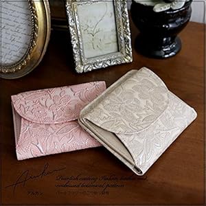 Amazon | ARUKAN クレア パールフラワーの二つ折り財布（ピンク