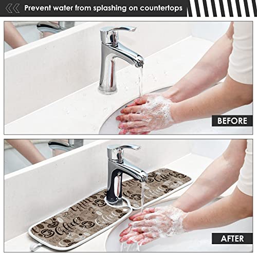 wamika coffee theme faucet water catcher mat 2 pack brown coffee beans drying mat absorbent bathroom faucet handle drip catcher tray bar rv kitchen sink splash guard 23x5 inches