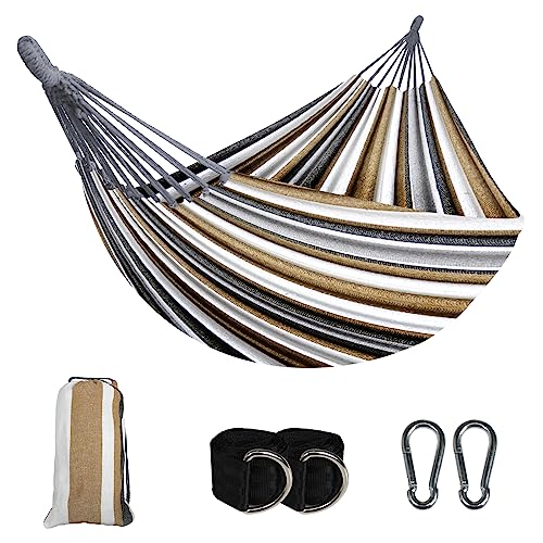 SZHLUX Double Hammock,Cotton Hammock Portable Hammock with Carry Bag,Perfect Camping Outdoor/Indoor Patio Backyard,Coffee
