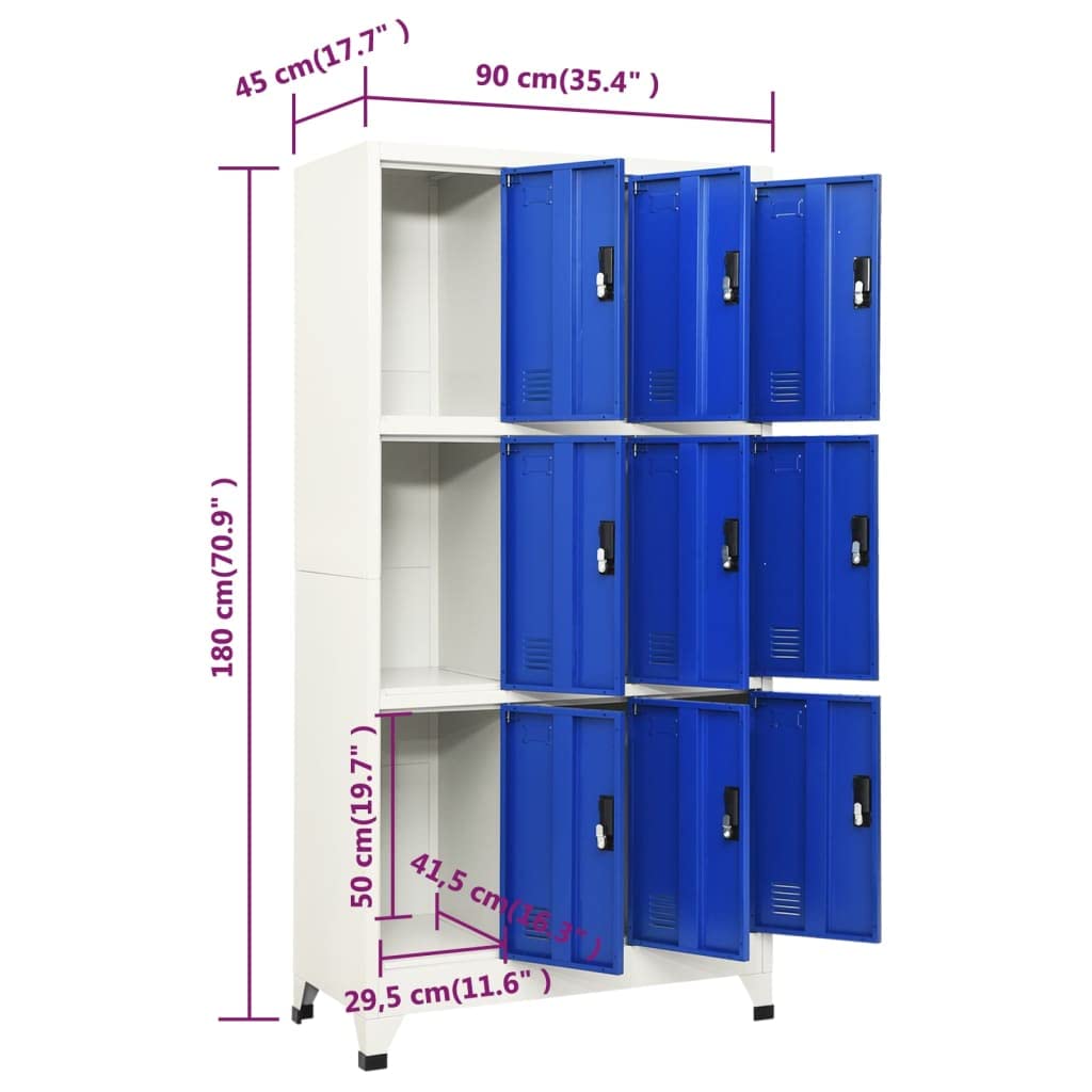 Generisch Stahlschrank mit abschließbaren Türen, Grau & Blau, 90x45x180 cm - Ideal für die Büroaufbewahrung, die Organisation persönlicher Gegenstände und als Namensschildhalter.