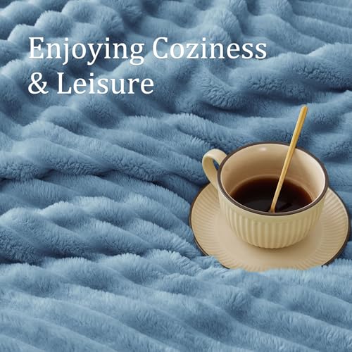 Image of BEDELITE Ribbed Full Size Blanket for Bed, Blue, 84 inchx90 inch