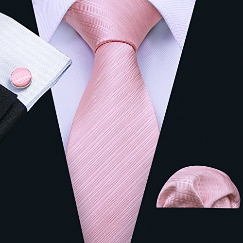 Image of Barry.Wang Tie Sets for Men Silk Stripe Necktie Woven Checkered Handkerchief Cufflinks Formal Business Wedding
