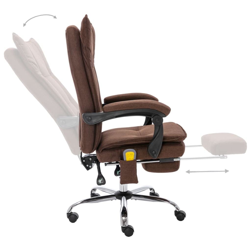 Sedia massaggiante da ufficio, in tessuto marrone, 64 x 68 x 113 – 120 cm, regolabile in altezza, con funzione sdraiata e riscaldamento per schiena, casa, ufficio, gioco, studio, camera da