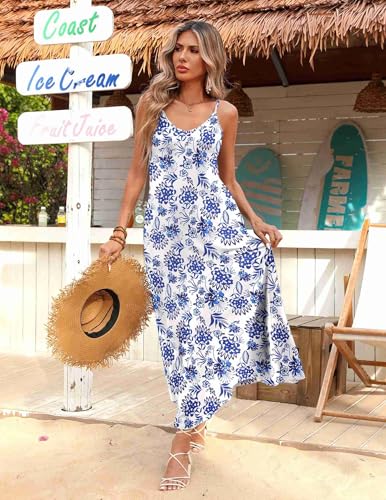 Image of Zeagoo Sleeveless Maxi Dress for Women Long Floral Dresses for Women Spaghetti Strap Summer Dress with Pockets, Floral-2,L