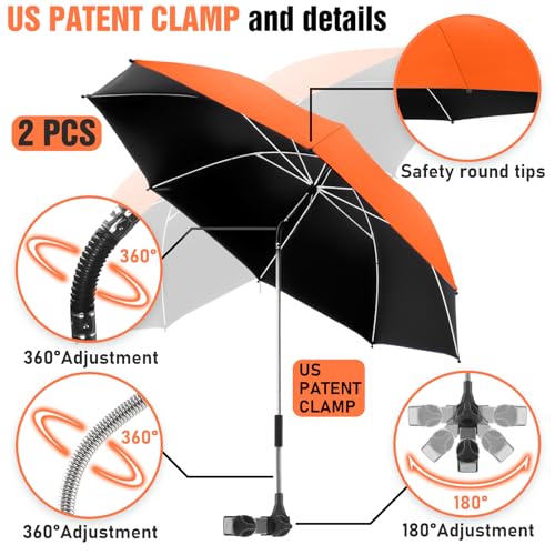 Image of 2 PACK Beach Umbrella with Clamp, 360 Adjustable Umbrellas for Chair, UPF50+ Umbrella for Beach Chair, Patio Chair, Wheelchair, Camping Chair, Golf Carts (Chair Not Included)
