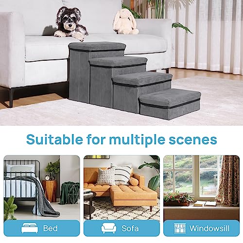 Foldable Dog Stairs 4 Tier Pet Steps, for Small Medium Dogs Pet Steps Storage Stepper for High Beds Sofa (4 Step) - Image 3
