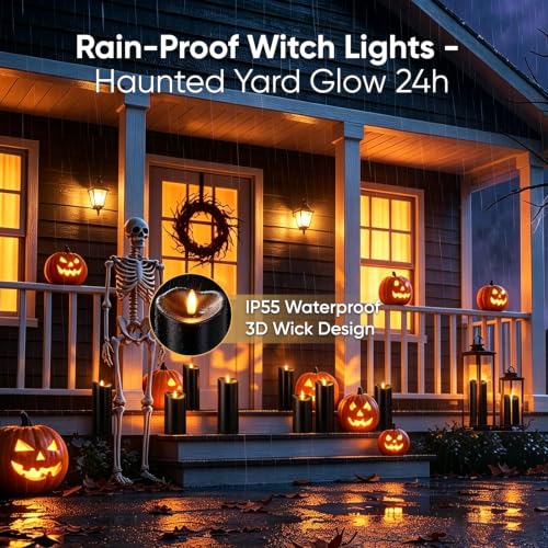 Image of Raycare 6 inchx3 inch Outdoor Waterproof Flameless Candles with Remote and Timer, Battery Operated LED Electric Fake Pillar Candle for Halloween Home Wedding Decor, Black, Set of 2