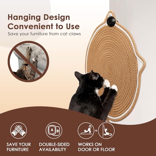 Image of Natural Cotton Rope Scratch Pad, 15.7'' Round Horizontal Floor Scratching Mat for Indoor Cats, Furniture Protector for Wall, Couch, Carpets, Sofas