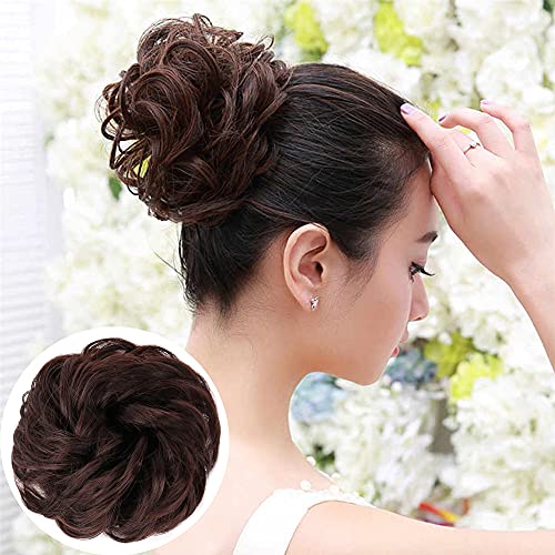 Messy Bun Hair Scrunchies Extension Wavy Curly Messy Hair Synthetic Chignon Donut Updo Hairpieces for Women(2/33#, 1Pcs)