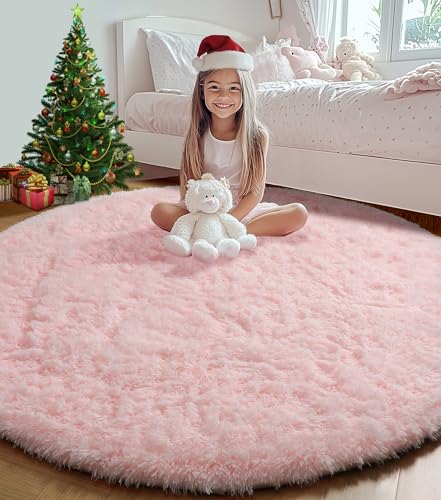 ONASAR Light Pink Round Area Rugs 4ft for Bedroom Living...