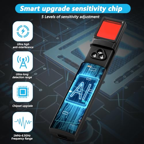 Image of Hidden Camera Detectors, Listening Device Detector, GPS Tracker Detector, Anti-Spy Detector, Bug Detector Electronic Sweeper, RF Signal Detector, 5 Levels Sensitivity 4 Modes, 30H Working Time Black